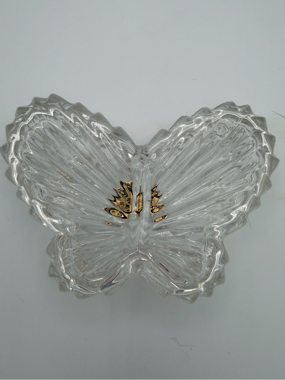 Vintage Crystal Zajecar 24% Lead Crystal Butterfly Lidded Trinket Box Retired